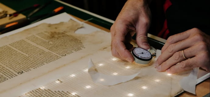 Restoration of a tear on an old bible